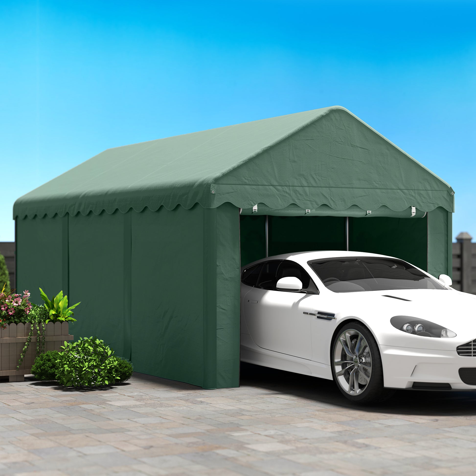 Carport 3x6 m Garage Tent with Roll-up Doors, Roof, Removable Side Walls, UV-Resistant Waterproof Shelter Storage Tent Field Tent Garage Canopy for Car, Truck, SUV, Boat, Green