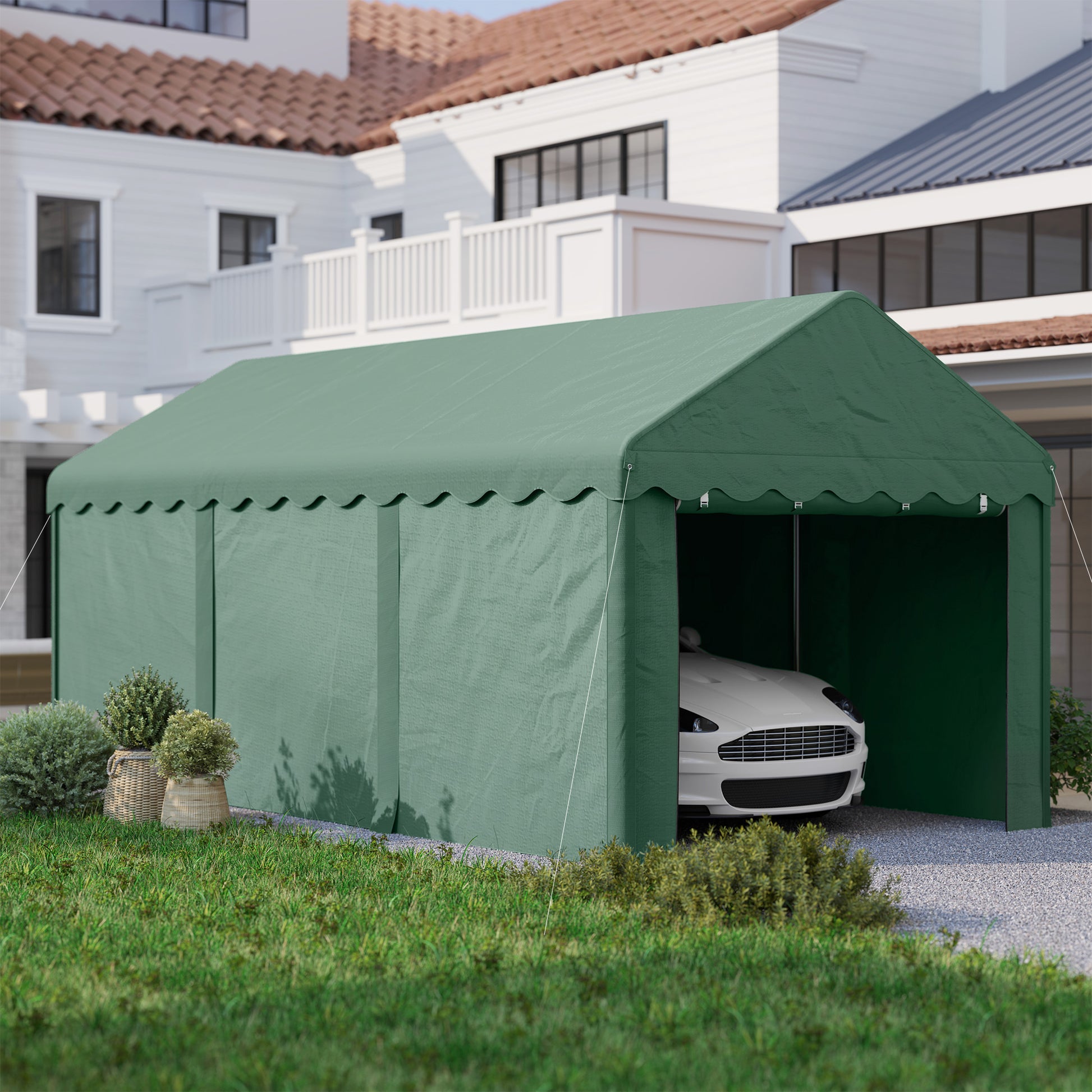 Carport 3x6 m Garage Tent with Roll-up Doors, Roof, Removable Side Walls, UV-Resistant Waterproof Shelter Storage Tent Field Tent Garage Canopy for Car, Truck, SUV, Boat, Green