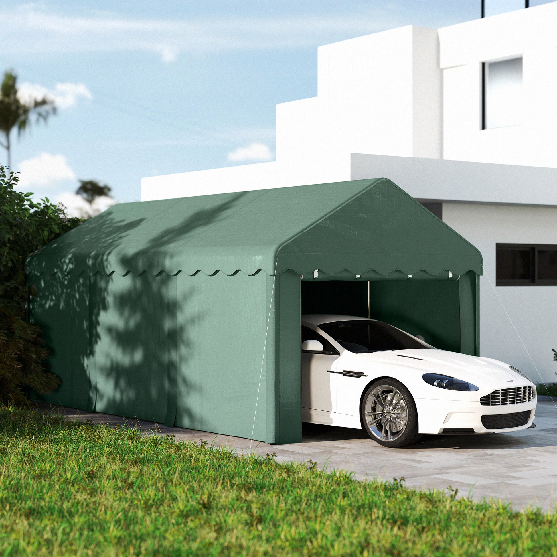 Carport 3x6 m Garage Tent with Roll-up Doors, Roof, Removable Side Walls, UV-Resistant Waterproof Shelter Storage Tent Field Tent Garage Canopy for Car, Truck, SUV, Boat, Green