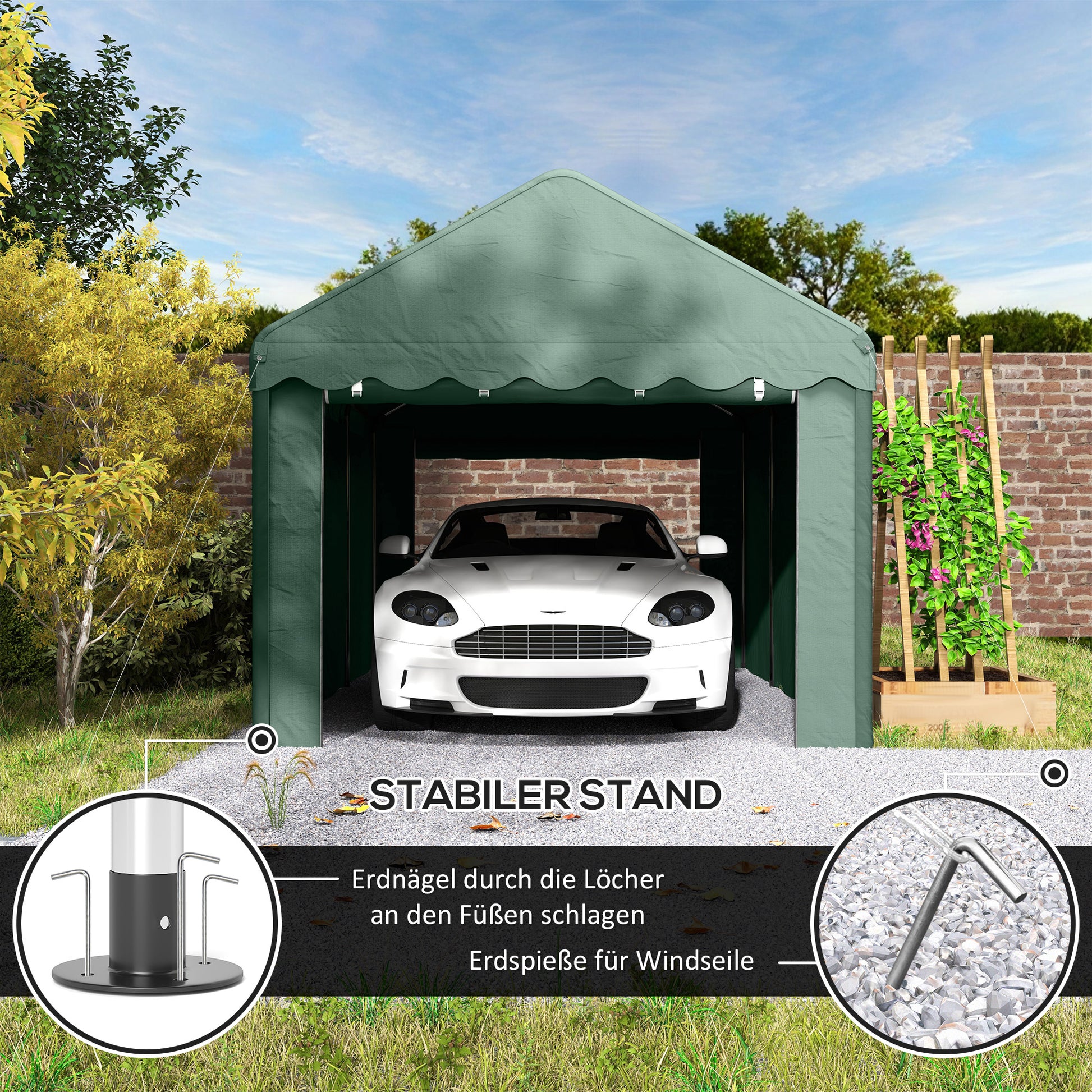 Carport 3x6 m Garage Tent with Roll-up Doors, Roof, Removable Side Walls, UV-Resistant Waterproof Shelter Storage Tent Field Tent Garage Canopy for Car, Truck, SUV, Boat, Green