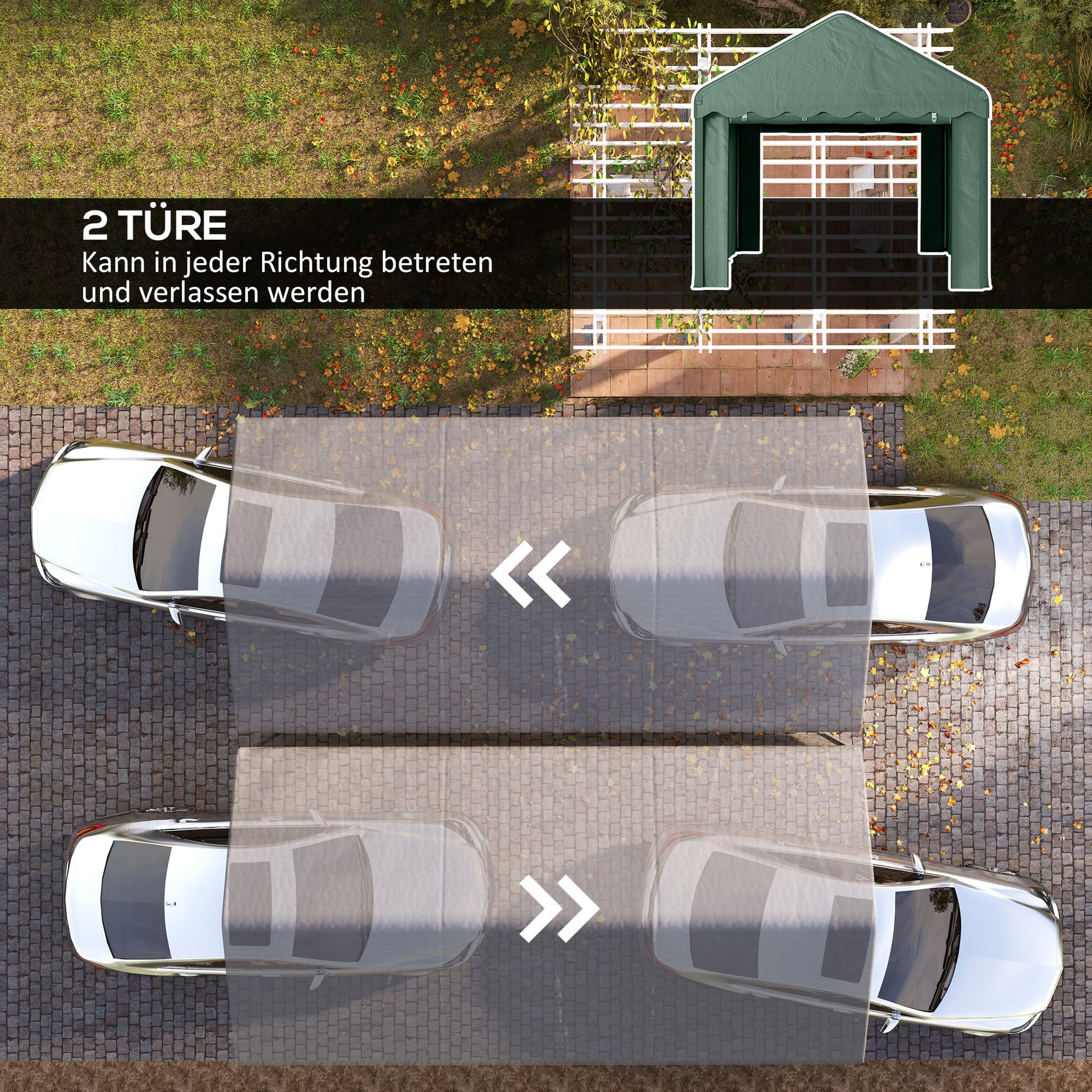 Carport 3x6 m Garage Tent with Roll-up Doors, Roof, Removable Side Walls, UV-Resistant Waterproof Shelter Storage Tent Field Tent Garage Canopy for Car, Truck, SUV, Boat, Green