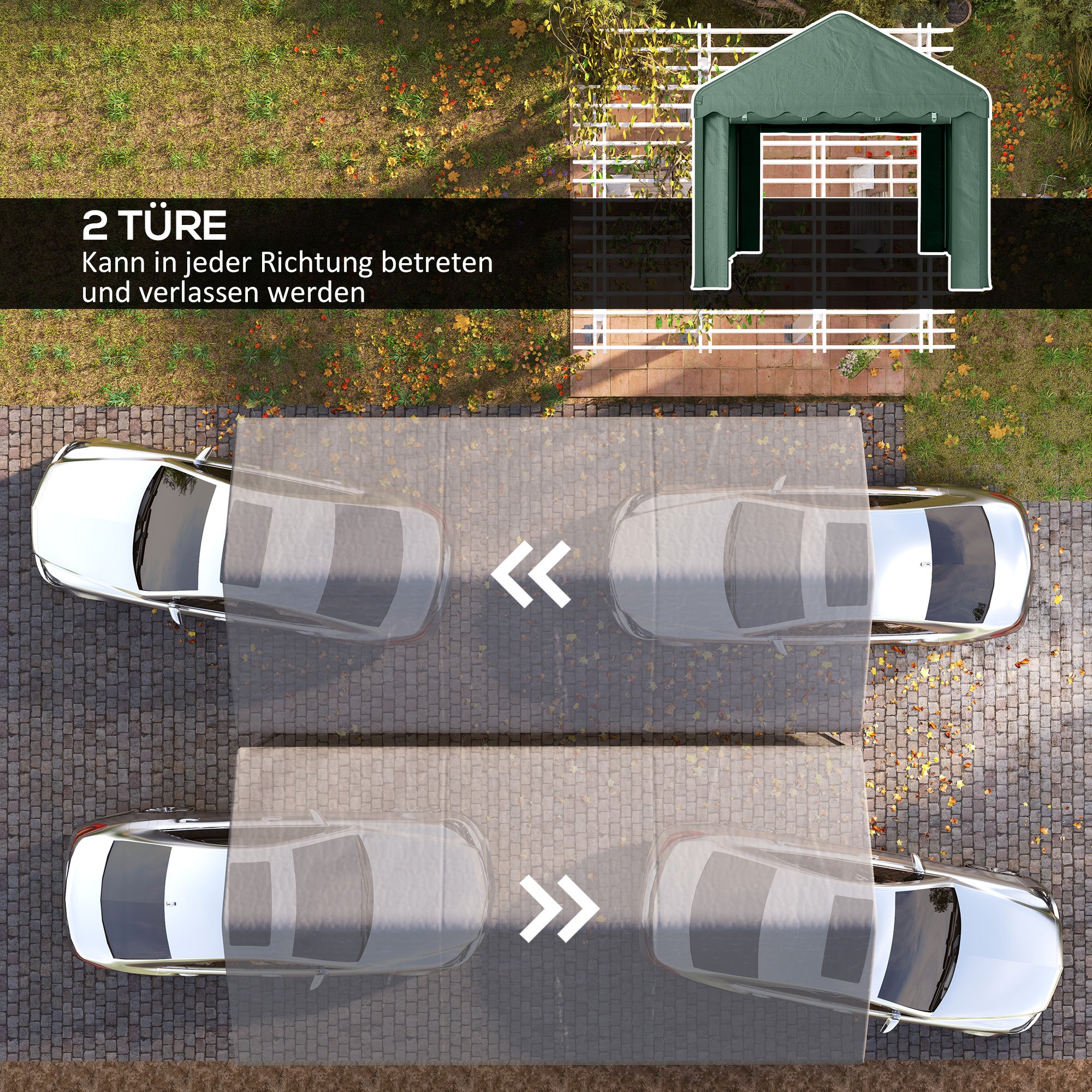 Carport 3x6 m Garage Tent with Roll-up Doors, Roof, Removable Side Walls, UV-Resistant Waterproof Shelter Storage Tent Field Tent Garage Canopy for Car, Truck, SUV, Boat, Green