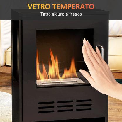Freestanding Bioethanol Fireplace with 0.9L Burner for 3.3 Hour Duration, Steel and Glass Fireplace, Ethanol Fireplace Covering 20㎡, 44x28x68 cm, Black