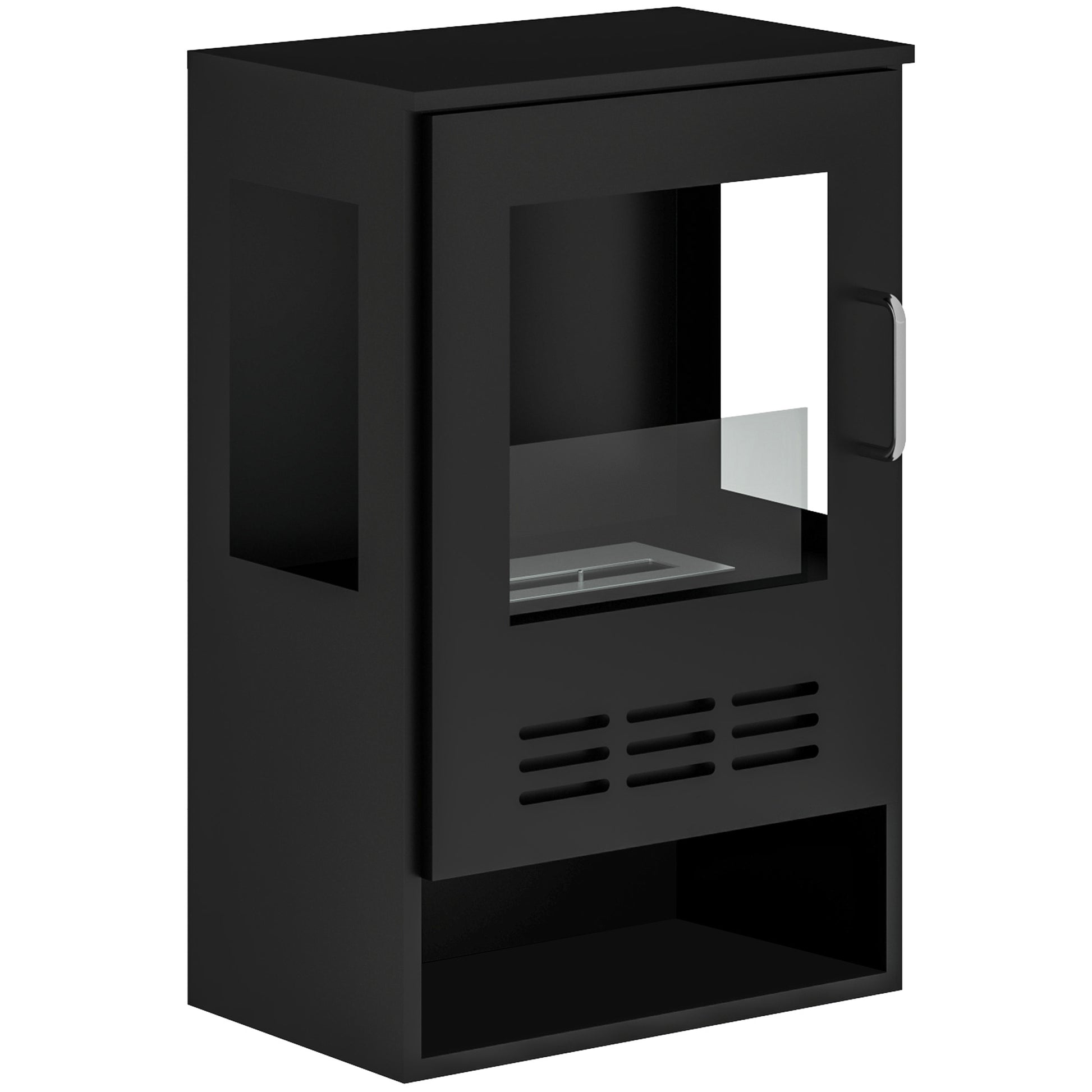 Freestanding Bioethanol Fireplace with 0.9L Burner for 3.3 Hour Duration, Steel and Glass Fireplace, Ethanol Fireplace Covering 20㎡, 44x28x68 cm, Black