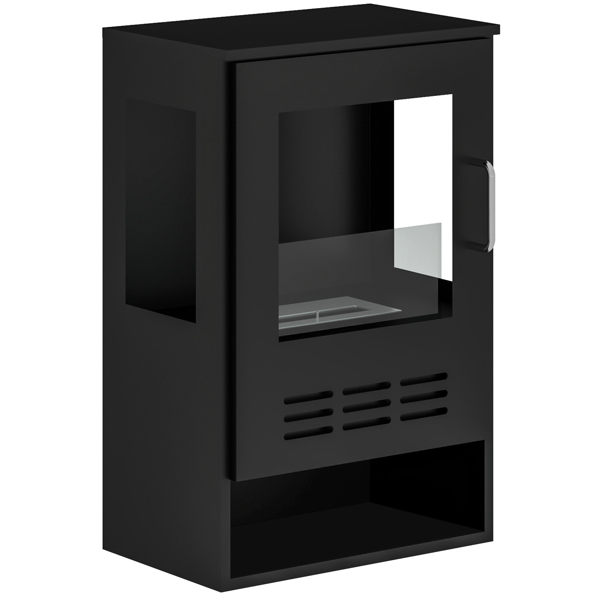 Freestanding Bioethanol Fireplace with 0.9L Burner for 3.3 Hour Duration, Steel and Glass Fireplace, Ethanol Fireplace Covering 20㎡, 44x28x68 cm, Black