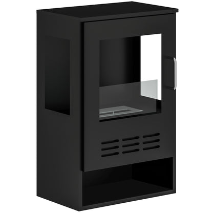 Freestanding Bioethanol Fireplace with 0.9L Burner for 3.3 Hour Duration, Steel and Glass Fireplace, Ethanol Fireplace Covering 20㎡, 44x28x68 cm, Black