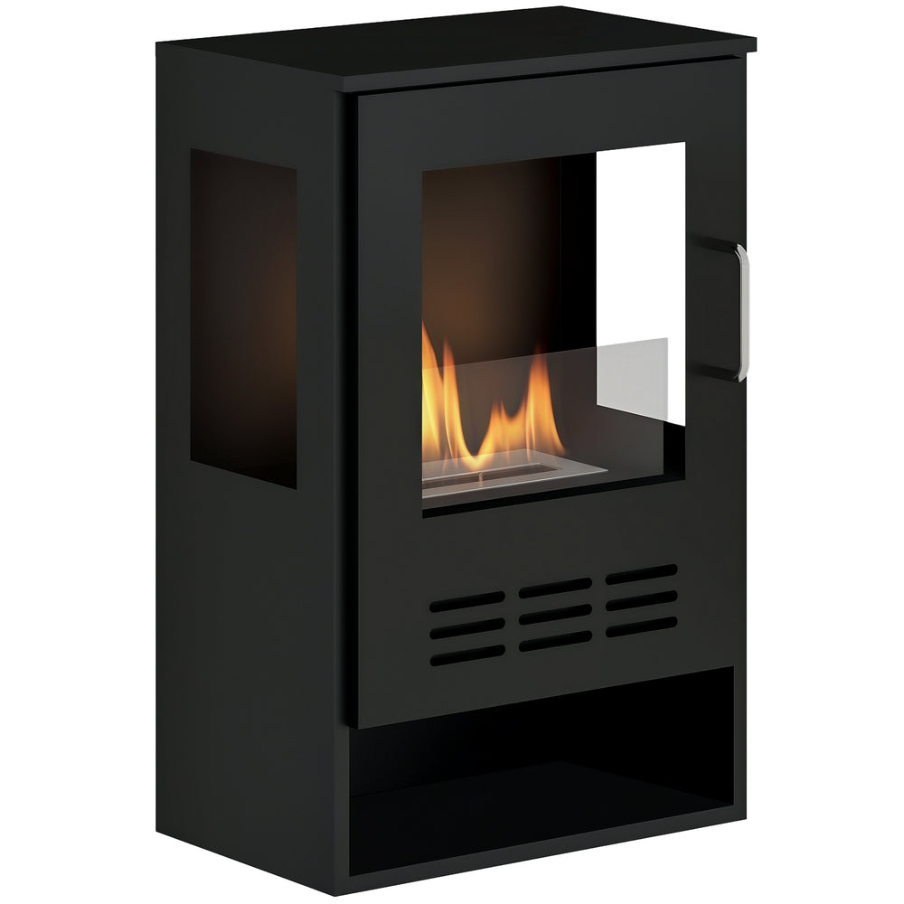 HOMCOM Samostojeći Bioetanol Kamin s 0,9L Spremnikom za 3,3 Sata, Čelični i Stakleni Kamin, Bioetanol Kamin koji pokriva 20㎡, 44x28x68 cm, Crna