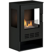 Freestanding Bioethanol Fireplace with 0.9L Burner for 3.3 Hour Duration, Steel and Glass Fireplace, Ethanol Fireplace Covering 20㎡, 44x28x68 cm, Black