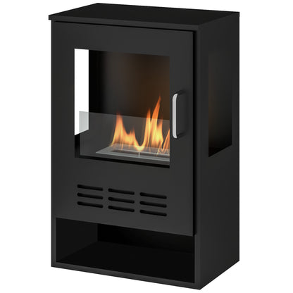Freestanding Bioethanol Fireplace with 0.9L Burner for 3.3 Hour Duration, Steel and Glass Fireplace, Ethanol Fireplace Covering 20㎡, 44x28x68 cm, Black