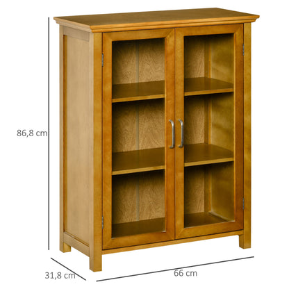 Auxiliary Sideboard with 2 Glass Doors Multi-purpose Living Room Cabinet with 2 Adjustable Interior Shelves Retro Style for Bathroom Kitchen Dining Room 66x31.8x86.8 cm Walnut