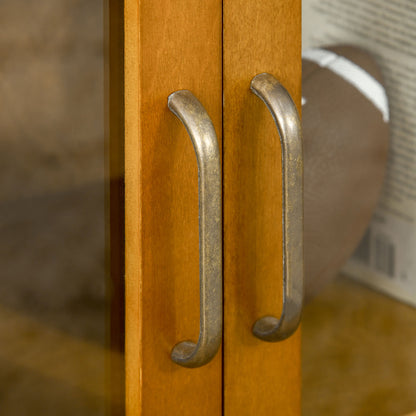 Auxiliary Sideboard with 2 Glass Doors Multi-purpose Living Room Cabinet with 2 Adjustable Interior Shelves Retro Style for Bathroom Kitchen Dining Room 66x31.8x86.8 cm Walnut