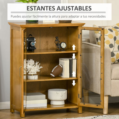 Auxiliary Sideboard with 2 Glass Doors Multi-purpose Living Room Cabinet with 2 Adjustable Interior Shelves Retro Style for Bathroom Kitchen Dining Room 66x31.8x86.8 cm Walnut