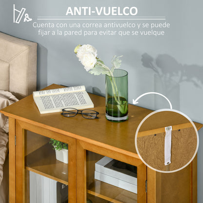 Auxiliary Sideboard with 2 Glass Doors Multi-purpose Living Room Cabinet with 2 Adjustable Interior Shelves Retro Style for Bathroom Kitchen Dining Room 66x31.8x86.8 cm Walnut