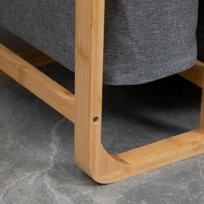 Laundry Basket Hamper with Platform Laundry Sorter with 3 Removable Laundry Bags Organizer for Bedroom Bathroom Bamboo Gray+Natural 50 x 32 x 69.7 cm