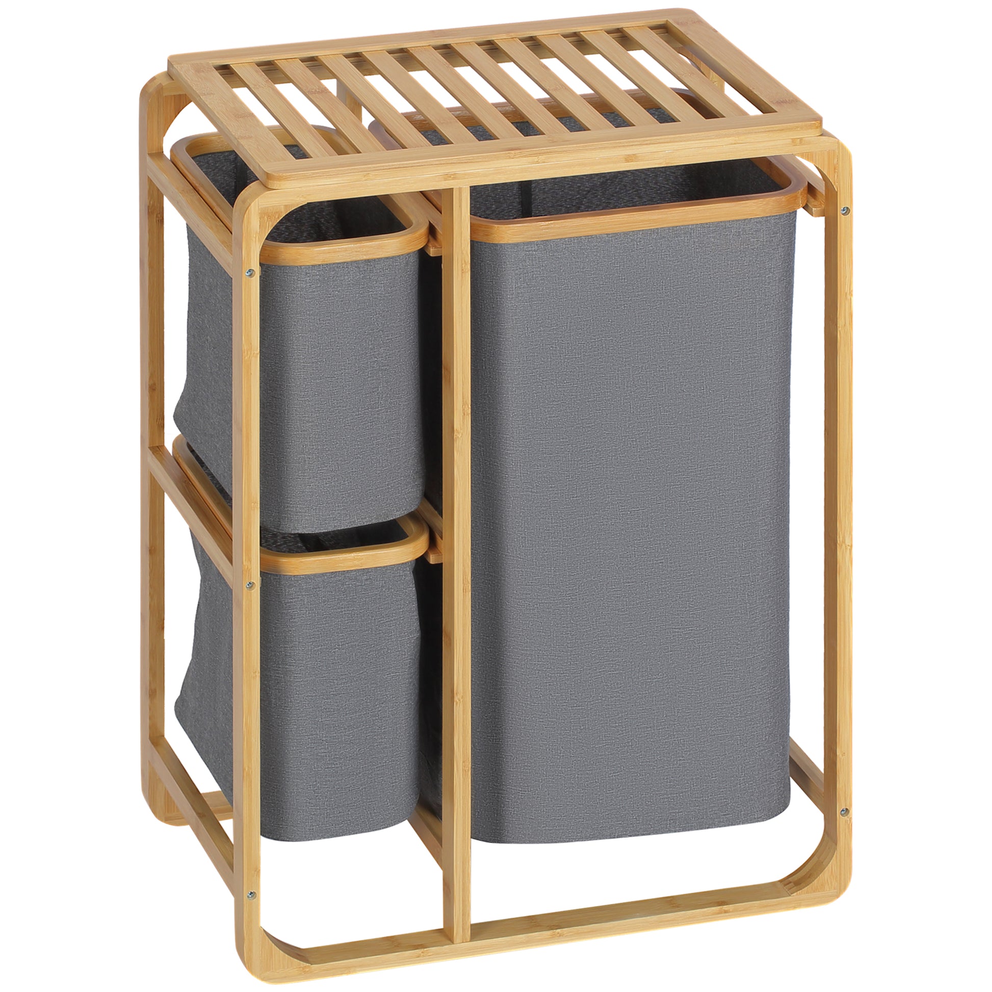Laundry Basket Hamper with Platform Laundry Sorter with 3 Removable Laundry Bags Organizer for Bedroom Bathroom Bamboo Gray+Natural 50 x 32 x 69.7 cm
