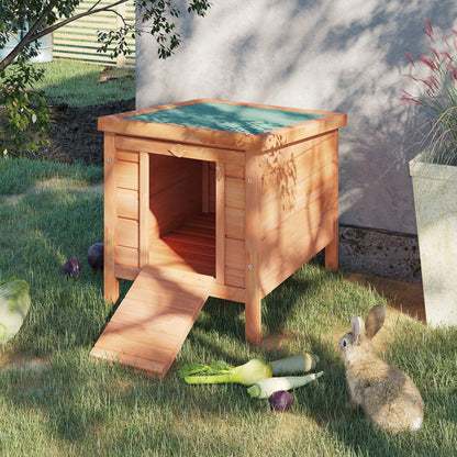 Wooden Rabbit Hutch Outdoor Cage Shelter for Small Pets with Flip-Top Asphalt Roof and Non-slip Ramp 42x51x43 cm Natural