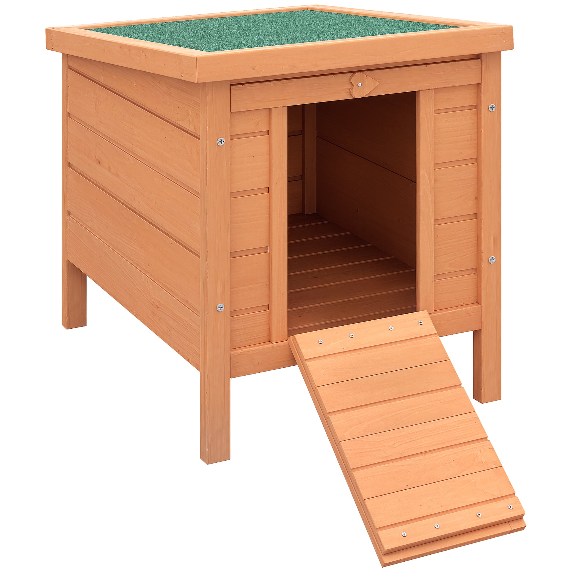Wooden Rabbit Hutch Outdoor Cage Shelter for Small Pets with Flip-Top Asphalt Roof and Non-slip Ramp 42x51x43 cm Natural