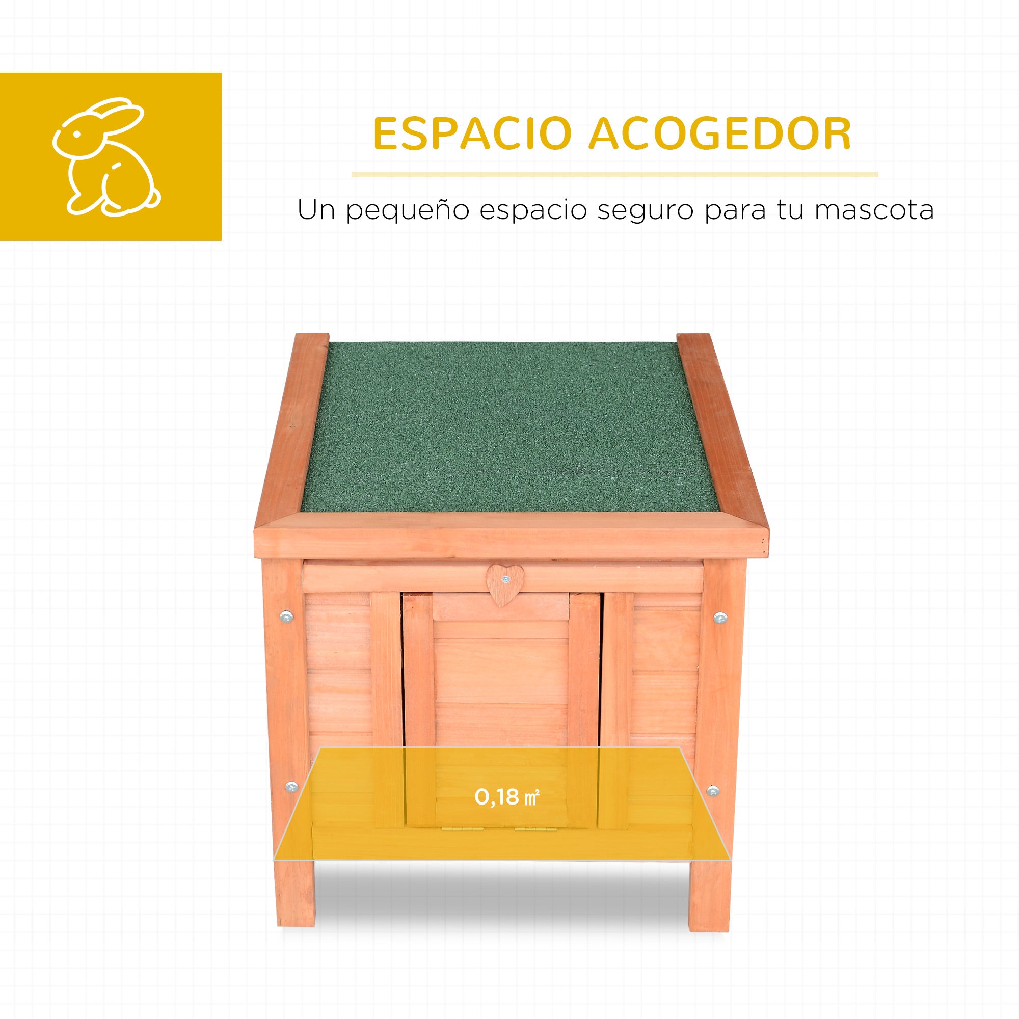 Wooden Rabbit Hutch Outdoor Cage Shelter for Small Pets with Flip-Top Asphalt Roof and Non-slip Ramp 42x51x43 cm Natural
