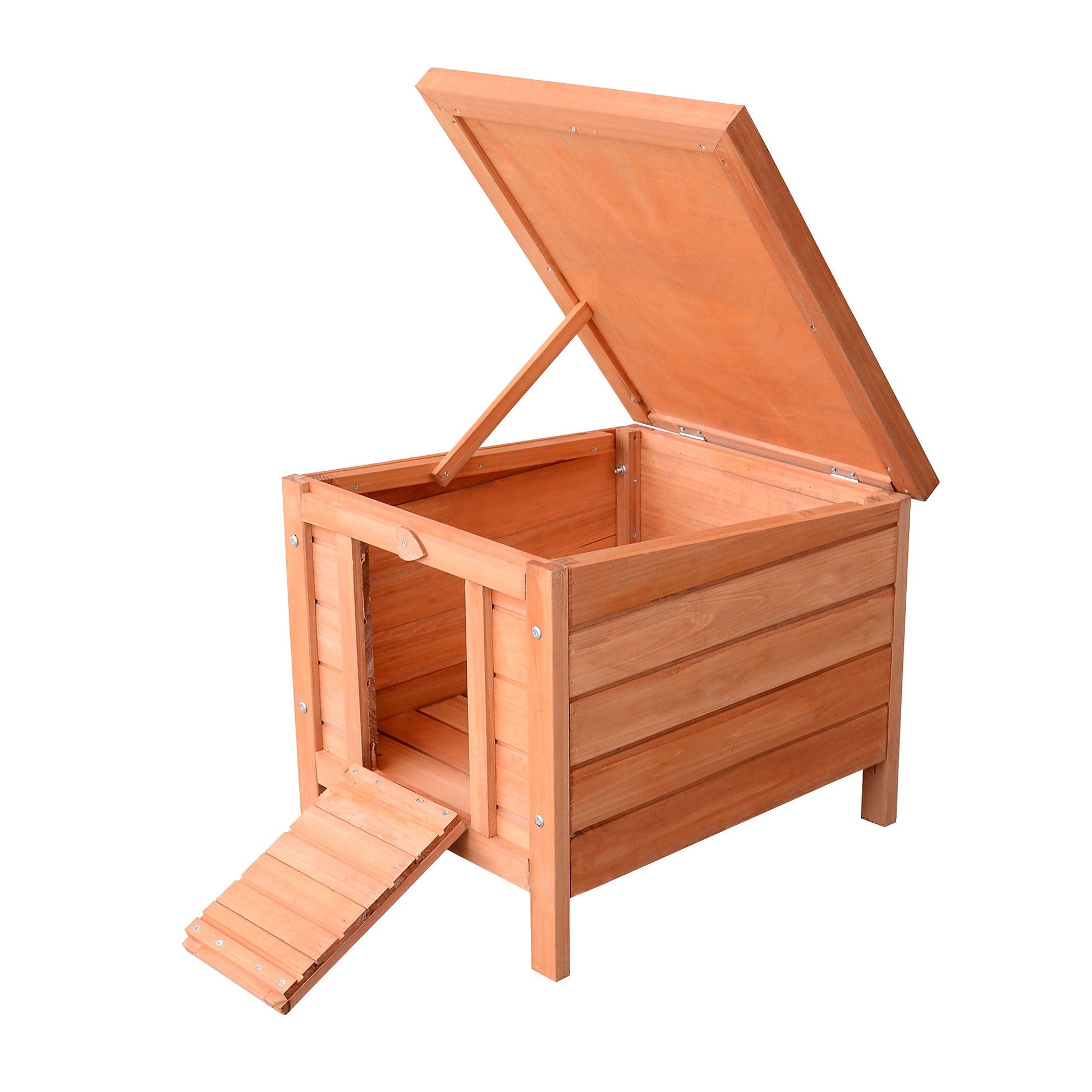 Wooden Rabbit Hutch Outdoor Cage Shelter for Small Pets with Flip-Top Asphalt Roof and Non-slip Ramp 42x51x43 cm Natural