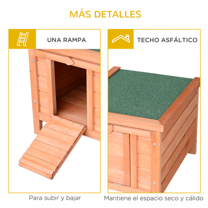 Wooden Rabbit Hutch Outdoor Cage Shelter for Small Pets with Flip-Top Asphalt Roof and Non-slip Ramp 42x51x43 cm Natural