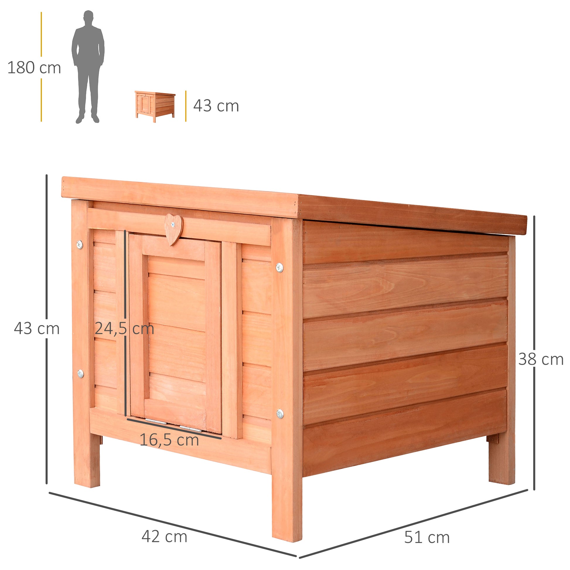 Wooden Rabbit Hutch Outdoor Cage Shelter for Small Pets with Flip-Top Asphalt Roof and Non-slip Ramp 42x51x43 cm Natural