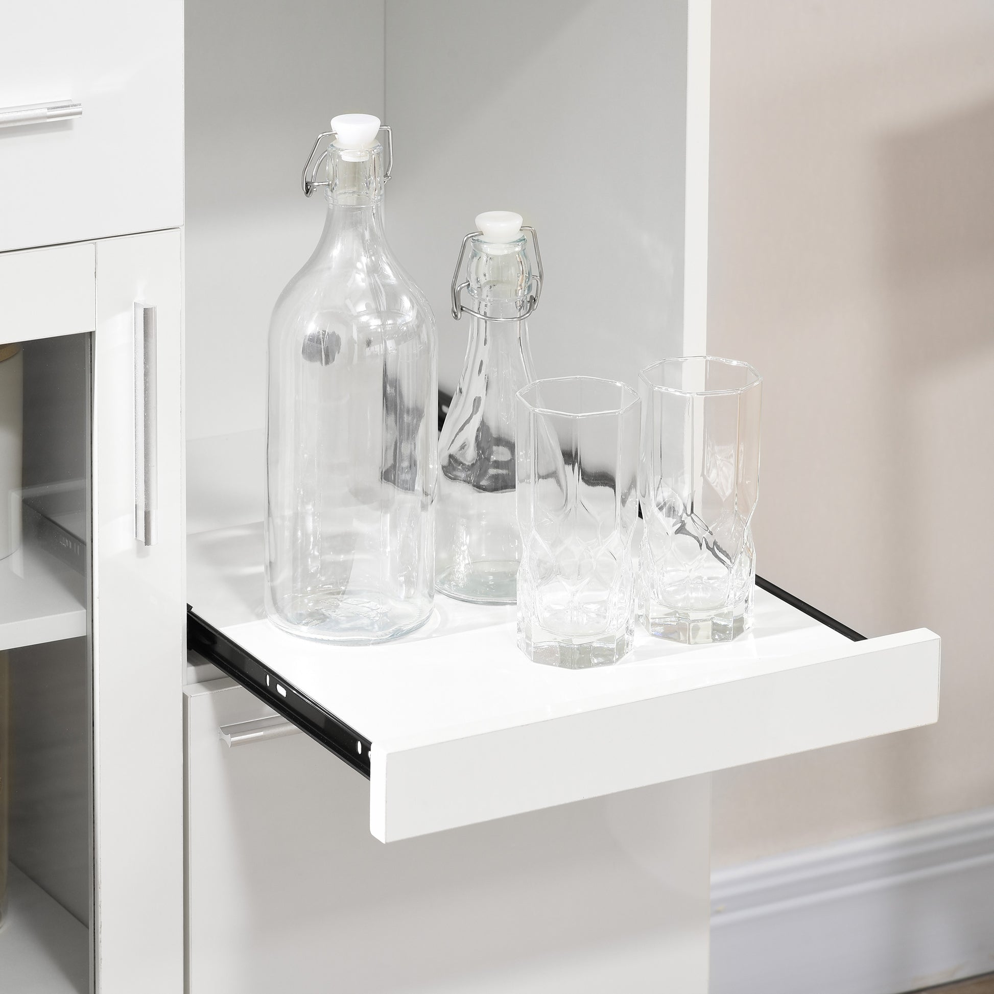 Modern Sideboard with Cabinets and Drawer, Space-Saving Kitchen Cabinet in Wood and Glass 60x40x95cm, White