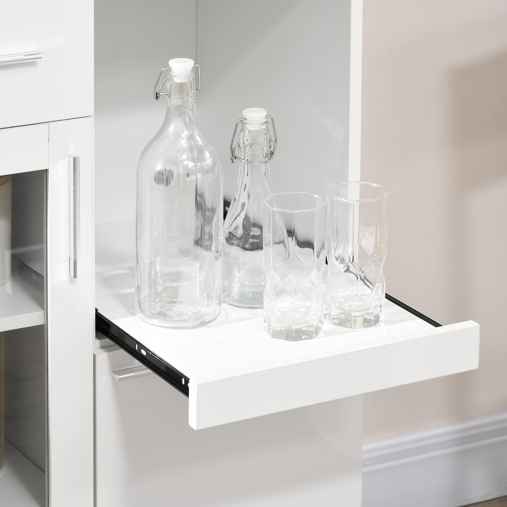 Modern Sideboard with Cabinets and Drawer, Space-Saving Kitchen Cabinet in Wood and Glass 60x40x95cm, White