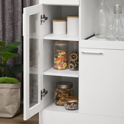 Modern Sideboard with Cabinets and Drawer, Space-Saving Kitchen Cabinet in Wood and Glass 60x40x95cm, White