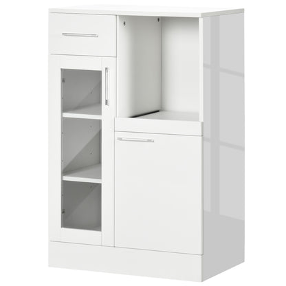 Modern Sideboard with Cabinets and Drawer, Space-Saving Kitchen Cabinet in Wood and Glass 60x40x95cm, White