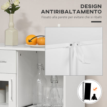 Modern Sideboard with Cabinets and Drawer, Space-Saving Kitchen Cabinet in Wood and Glass 60x40x95cm, White