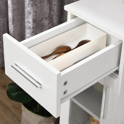 Modern Sideboard with Cabinets and Drawer, Space-Saving Kitchen Cabinet in Wood and Glass 60x40x95cm, White
