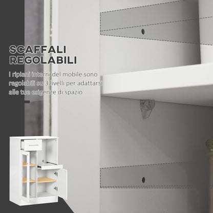 Modern Sideboard with Cabinets and Drawer, Space-Saving Kitchen Cabinet in Wood and Glass 60x40x95cm, White