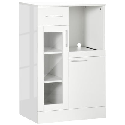 Modern Sideboard with Cabinets and Drawer, Space-Saving Kitchen Cabinet in Wood and Glass 60x40x95cm, White