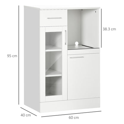 Modern Sideboard with Cabinets and Drawer, Space-Saving Kitchen Cabinet in Wood and Glass 60x40x95cm, White