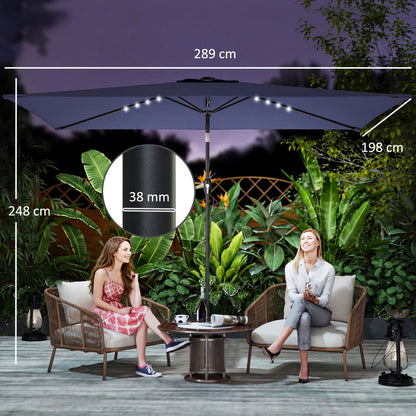 9.5' x 8.2' Outdoor Patio Umbrella – 24 Solar LED Lights, Crank & Tilt Canopy, Metal Pole, Dark Blue