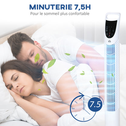 Silent Column Fan 40W Timer 3 Speeds 3 Modes Remote Control 70° Oscillating Touch Control Panel Floor Fan Height 91.5cm White