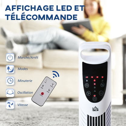 Silent Column Fan 40W Timer 3 Speeds 3 Modes Remote Control 70° Oscillating Touch Control Panel Floor Fan Height 91.5cm White