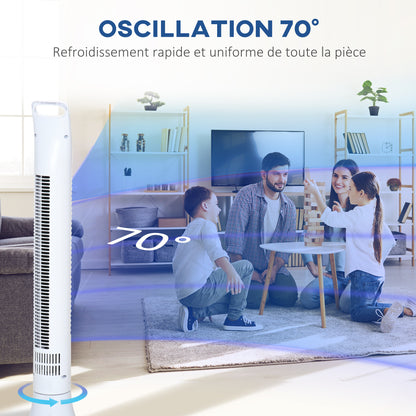 Silent Column Fan 40W Timer 3 Speeds 3 Modes Remote Control 70° Oscillating Touch Control Panel Floor Fan Height 91.5cm White