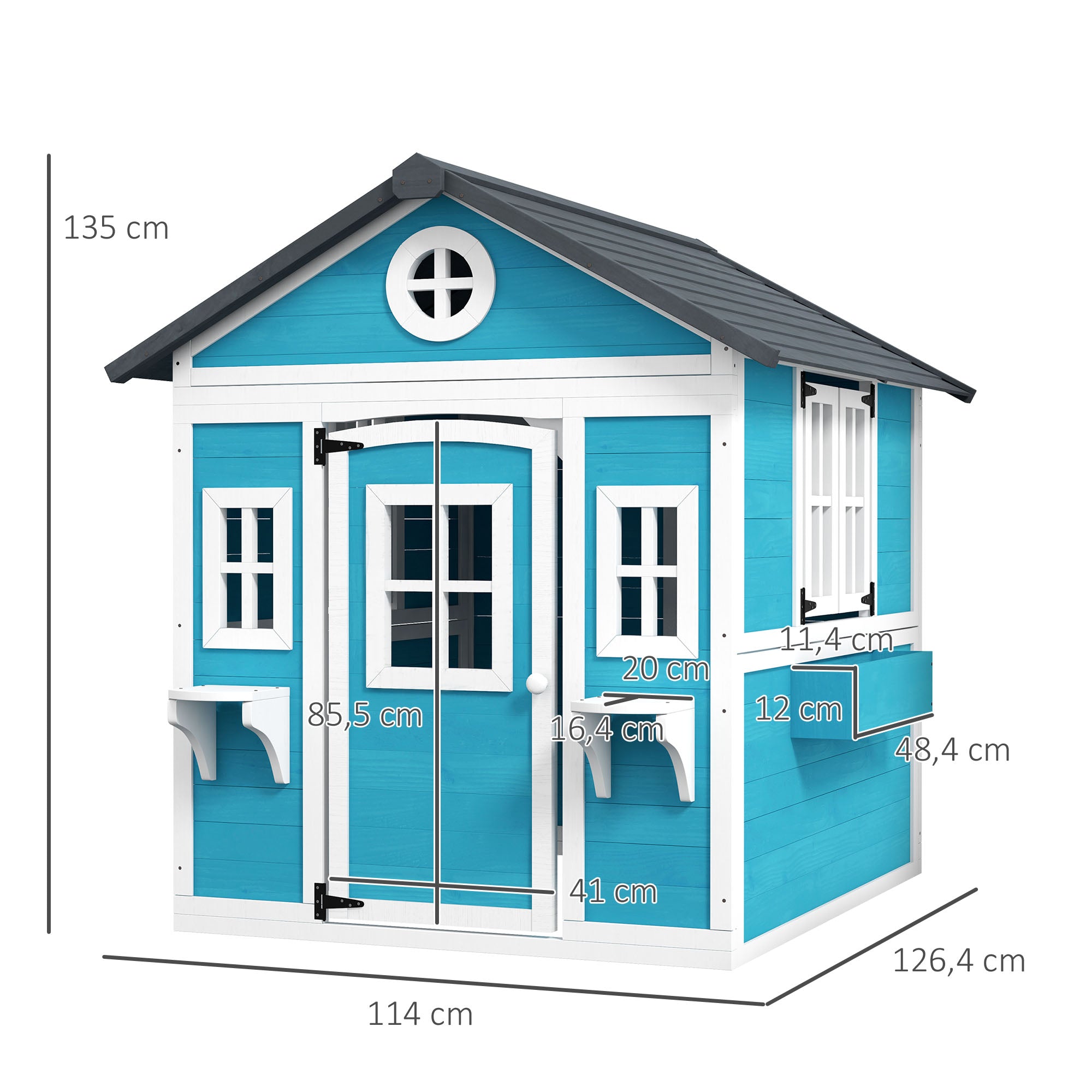 Wooden Playhouse for Kids Outdoor with Window, Flower Shelf, Planter Box, and Door Garden House for Children 3-8 Years Blue
