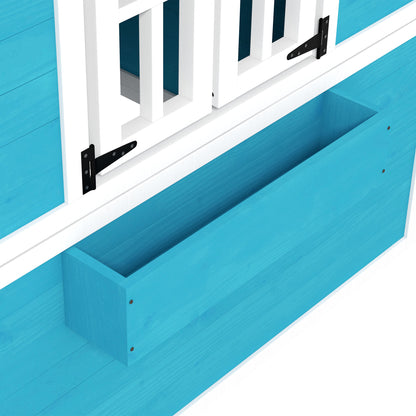 Wooden Playhouse for Kids Outdoor with Window, Flower Shelf, Planter Box, and Door Garden House for Children 3-8 Years Blue