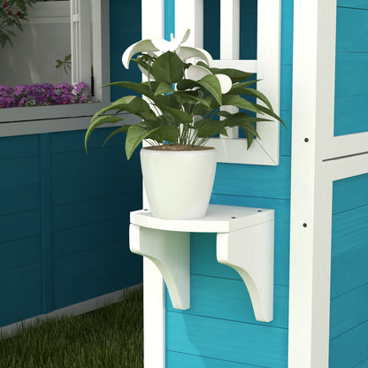 Wooden Playhouse for Kids Outdoor with Window, Flower Shelf, Planter Box, and Door Garden House for Children 3-8 Years Blue