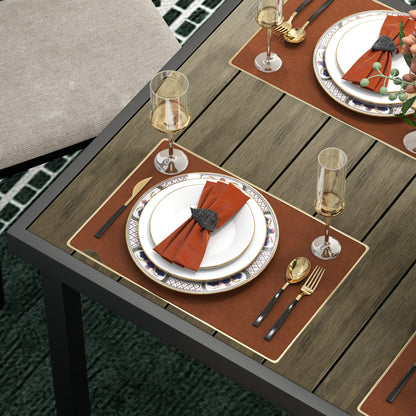 Aluminum Outdoor Dining Table Garden Table for 8 People with Slatted Top for Terrace Balcony 190x90x74 cm Natural and Black