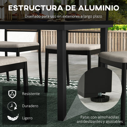 Aluminum Outdoor Dining Table Garden Table for 8 People with Slatted Top for Terrace Balcony 190x90x74 cm Natural and Black