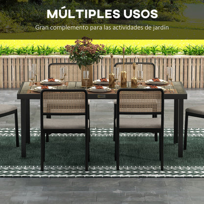 Aluminum Outdoor Dining Table Garden Table for 8 People with Slatted Top for Terrace Balcony 190x90x74 cm Natural and Black
