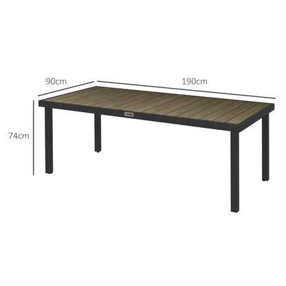 Aluminum Outdoor Dining Table Garden Table for 8 People with Slatted Top for Terrace Balcony 190x90x74 cm Natural and Black