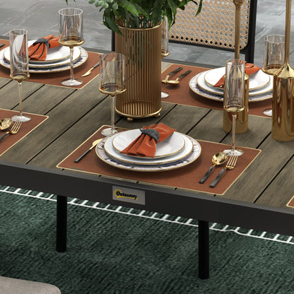 Aluminum Outdoor Dining Table Garden Table for 8 People with Slatted Top for Terrace Balcony 190x90x74 cm Natural and Black