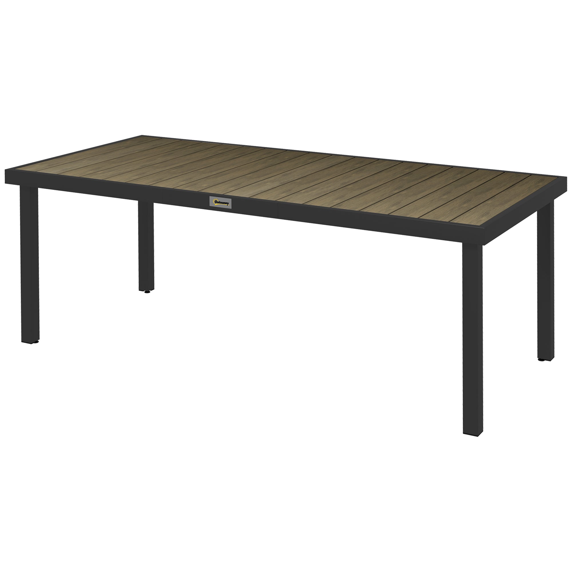 Aluminum Outdoor Dining Table Garden Table for 8 People with Slatted Top for Terrace Balcony 190x90x74 cm Natural and Black