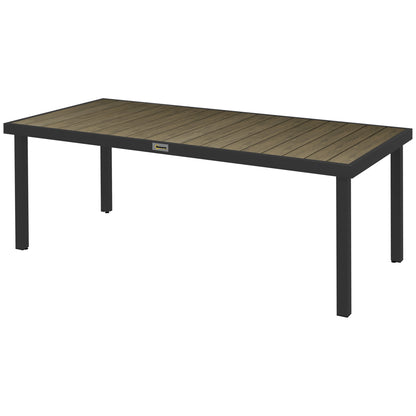 Aluminum Outdoor Dining Table Garden Table for 8 People with Slatted Top for Terrace Balcony 190x90x74 cm Natural and Black