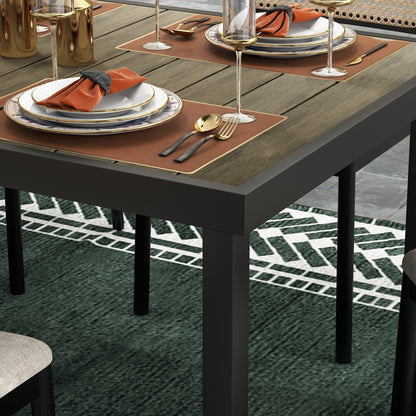 Aluminum Outdoor Dining Table Garden Table for 8 People with Slatted Top for Terrace Balcony 190x90x74 cm Natural and Black