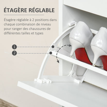 Shoe Cabinet Shoe Storage Unit dim. 98L x 24W x 83H cm 4 Flip-Down Doors Double Level MDF White
